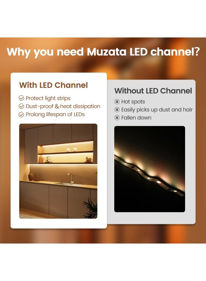 Muzata نظام قناة الألمنيوم على شكل V مع غطاء أبيض حليبي 6 عبوات 3.3 قدم 1 متر لشرائط LED - Image 2