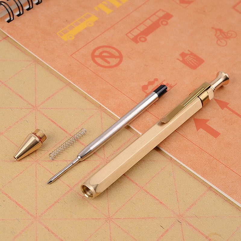 EKLOEN Six-Edge Solid Brass Pen, Sign Pen Ballpoint Pen with Clip - Image 2