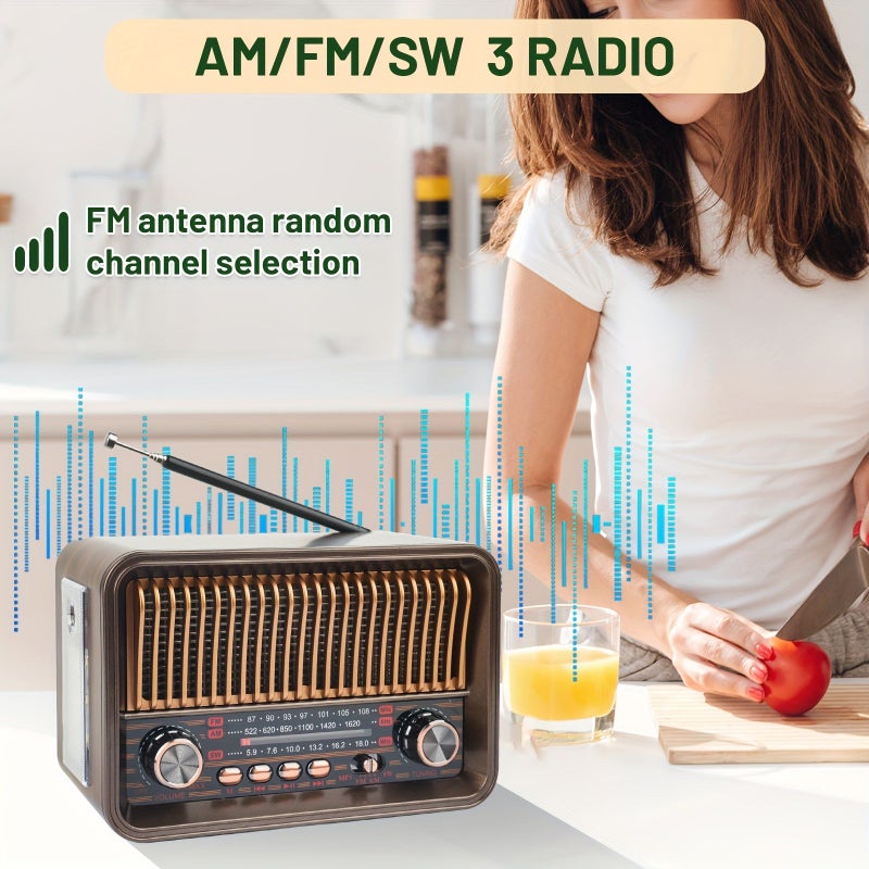 Brown Retro Portable AM FM Radio Speaker With LED Light - Image 2