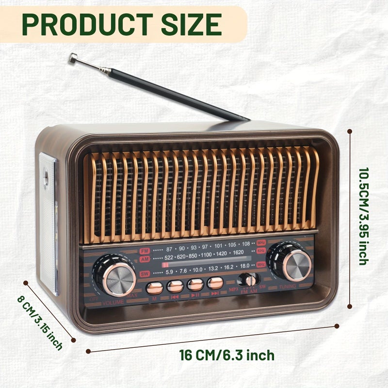 Brown Retro Portable AM FM Radio Speaker With LED Light - Image 4
