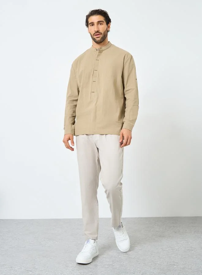 Styli Styli Men Mandarin Collar Half Placket Regular Fit Shirt