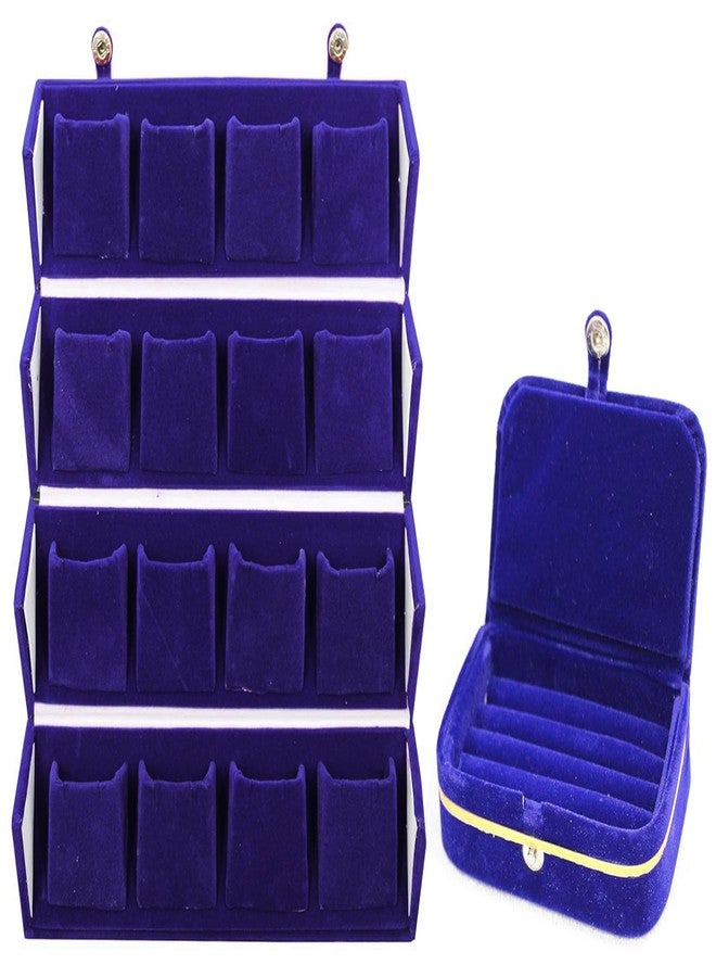 LUCES Blue Velvet Folding jewellery Vanity Box Make-Up pouch Multipurpose 16 pair Earrings With Free Ring Box Organizer - Image 1
