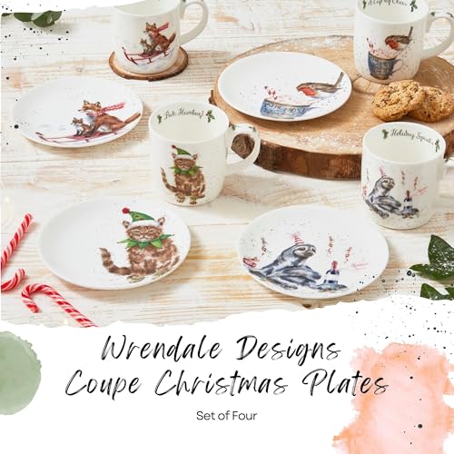 Royal Worcester Wrendale Designs Holiday 6.5" Coupe Plate (Set of 4) - Sloth, Robin, Fox, & Cat Motifs - Microwave, Dishwasher, Freezer Safe - Bone China Holiday Tableware for Festive Entertaining - Image 2