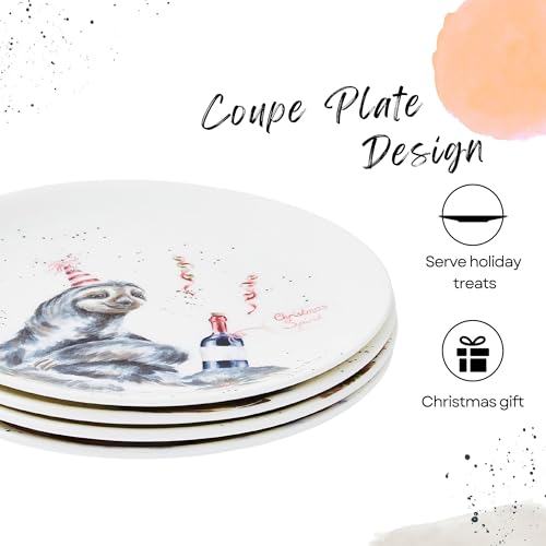 Royal Worcester Wrendale Designs Holiday 6.5" Coupe Plate (Set of 4) - Sloth, Robin, Fox, & Cat Motifs - Microwave, Dishwasher, Freezer Safe - Bone China Holiday Tableware for Festive Entertaining - Image 4