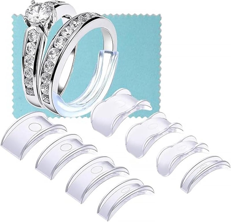 FUIN Ring Size Adjuster, 8Pcs Invisible Ring Size Adjuster, Reducer Ring Sizer Compatible with Any Rings Jewelry Tools, 4 Sizes Invisible Ring Size Adjuster for Different Band Widths, Women's Men's Rings - Image 1