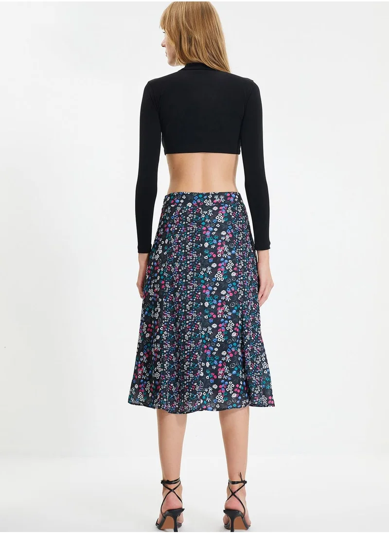 trendyol Floral Print Midi Skirt
