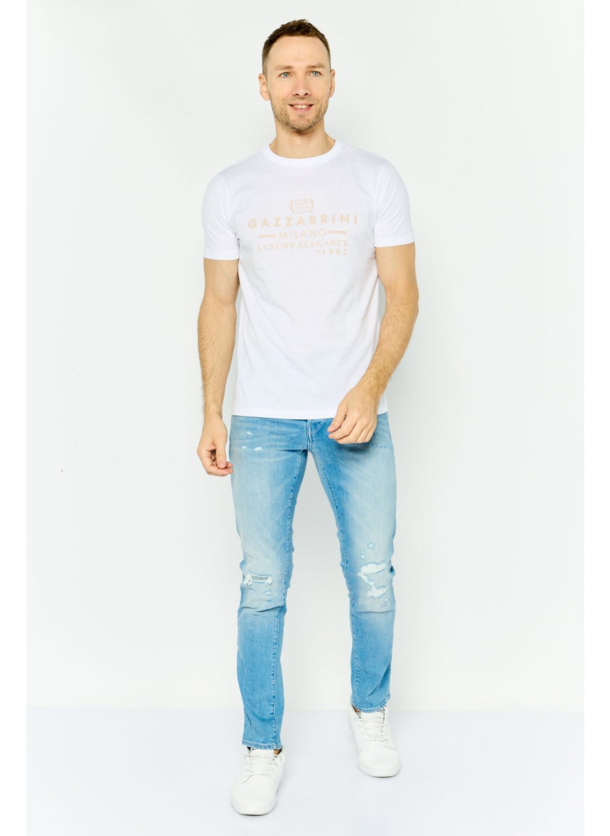 Gazzarrini Men Crew Neck Short Sleeves Graphic Print T-Shirts, White  - Image 4