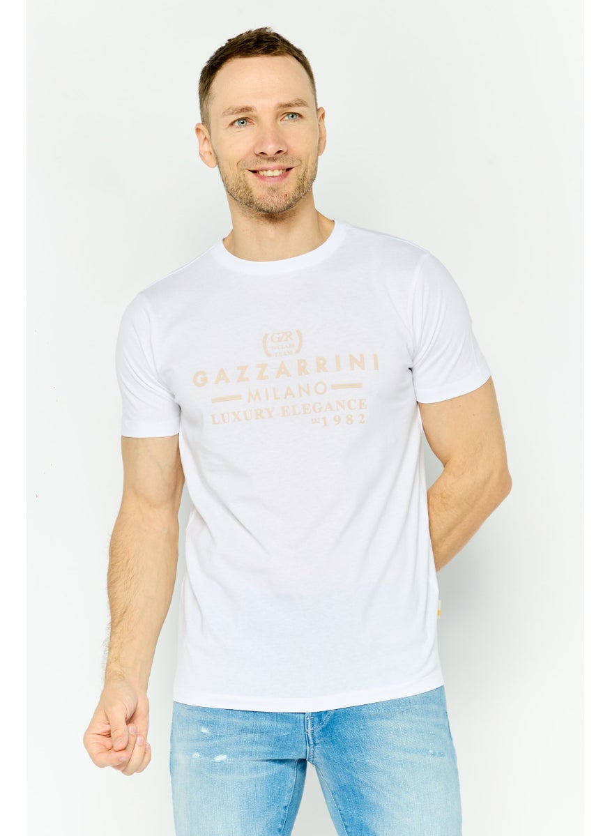 Gazzarrini Men Crew Neck Short Sleeves Graphic Print T-Shirts, White  - Image 1