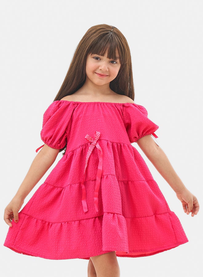 فستان فوشيا للبنات بفيونكة