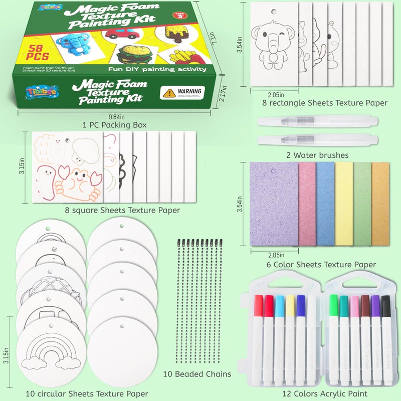 Tibibee 58 Pcs Magic Foam Texture Painting Kit, Magic Puffy Paint Kitâ€“32 Pcs Foam Texture Paper, 12 Acrylic Markers, Magical 3D Effect Texture DIY Painting Set, Great Gifts for Kids Ages 3â€“8 - Image 2