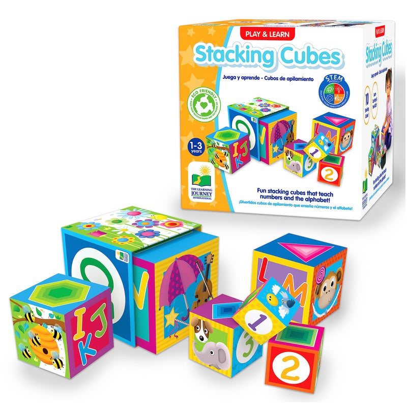 THE LEARNING JOURNEY Learning Journey International LLC Play & Learn - Stacking Cubes - STEM Toddler Toys & Gifts for Boys & Girls Ages 12 Months and Up - Mind Building Developmental Learning Toy, Multi (100257) - Image 1