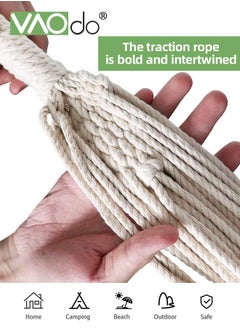 VAOdo Hammock Chair Hanging Rope Swing Max 150Kg 2 Cushions Included Large Macrame Hanging Chair for Superior Comfort with Hardware Kit White  - Image 3