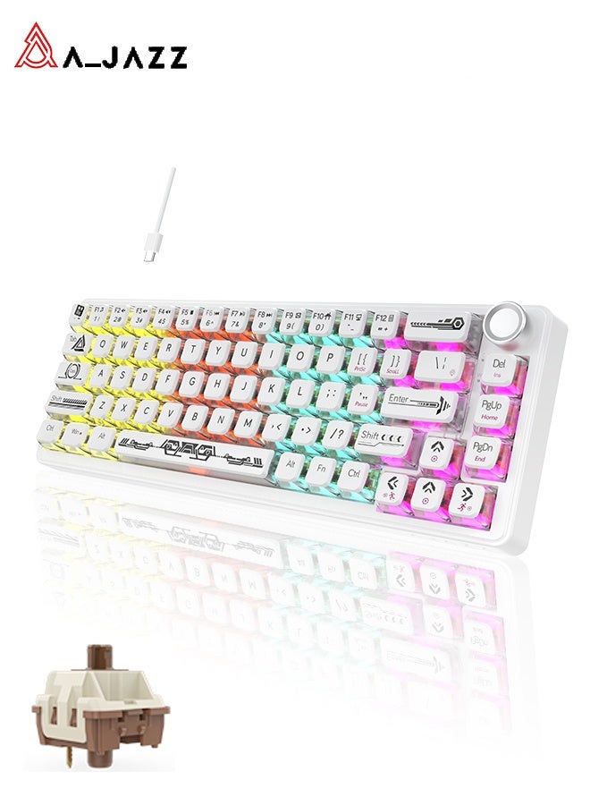 A-jazz AK690 75% Mechanical Gaming Keyboard, featuring hot-swappable switches, RGB backlighting, and knob controls. This compact, wired keyboard with a detachable USB-C cable uses a spacer-mounted design and is compatible with PC, PS5, PS4, Xbox, and Mac—perfect for FPS and Fortnite players. - Image 1