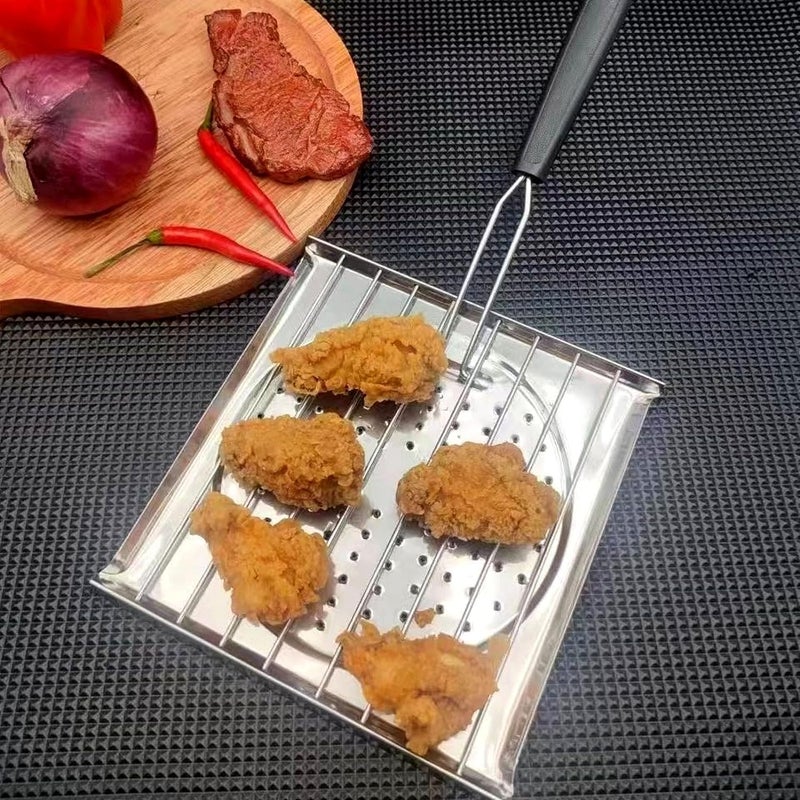 إسكدنيا BBQ Toaster White Stainless Steel Folding Handle Square Shape BBQ Grill Outdoor Camping BBQ Rack Shrimp, Vegetable, Barbecue Grill Mat Cooking Accessories Durable Easy to Use and Safe - Image 4