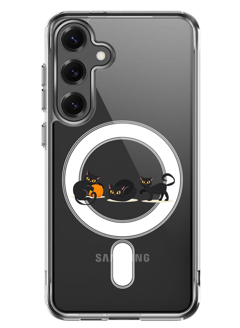 Theodor Magnetic Case for Samsung Galaxy S25 Plus 6.7-inch Compatible with MagSafe Wireless Charging, Shockproof Phone Bumper Cover Cat pumpkin Halloween-01 - Image 1