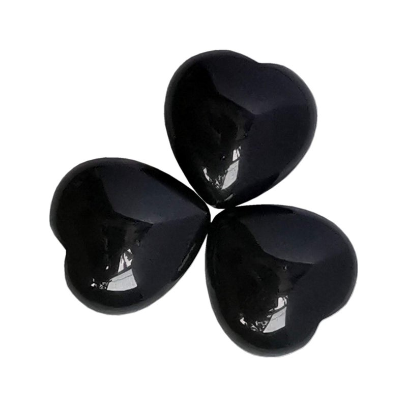Bacatgem 3 Pcs Natural Black Obsidian Pocket Palm Thumb Healing Crystal Heart Love Worry Stones1 inches Reiki Balancing Crystal and Healing Stones