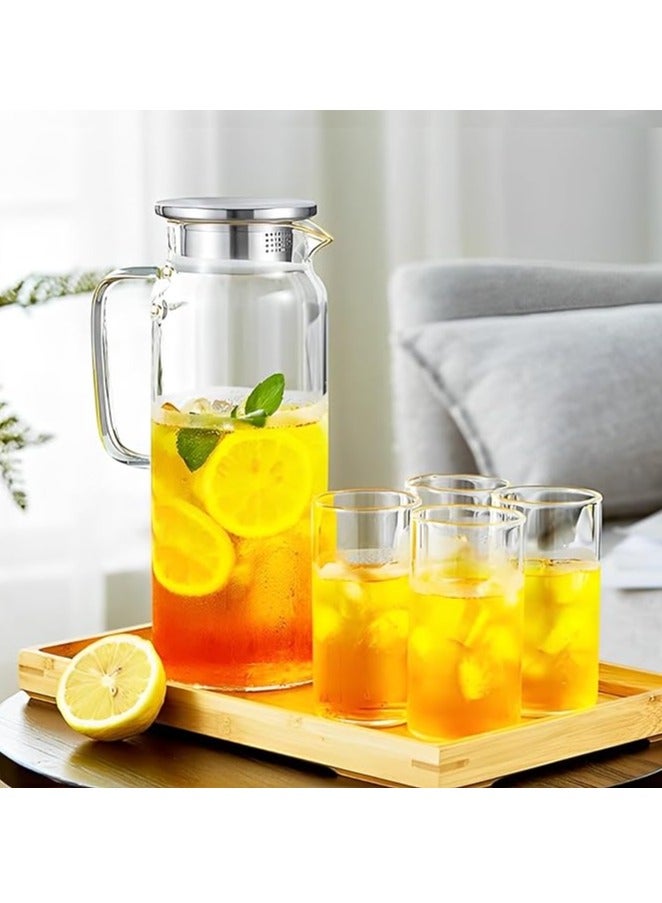 2pcs Glass Pitcher Glass Bottles Tea Pot Glass Kettle with Lid 1.8L Glass Jar with Scale and Handle for Fridge Water Bottle for Hot/Cold Wate Milk Juice Drinks - Image 2