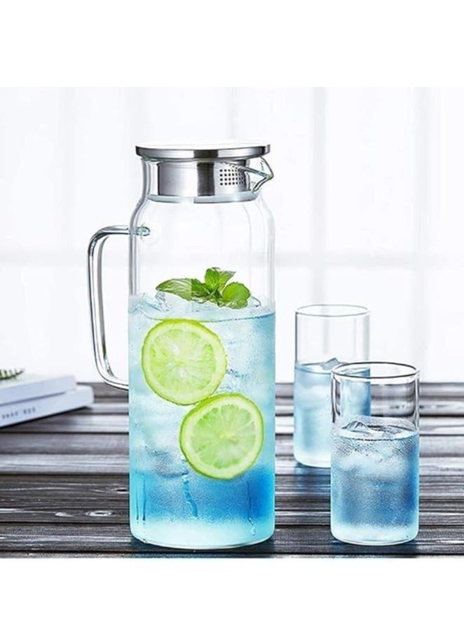 2pcs Glass Pitcher Glass Bottles Tea Pot Glass Kettle with Lid 1.8L Glass Jar with Scale and Handle for Fridge Water Bottle for Hot/Cold Wate Milk Juice Drinks - Image 3