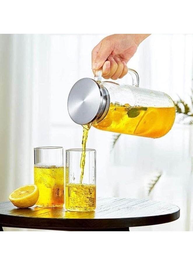 2pcs Glass Pitcher Glass Bottles Tea Pot Glass Kettle with Lid 1.8L Glass Jar with Scale and Handle for Fridge Water Bottle for Hot/Cold Wate Milk Juice Drinks - Image 4