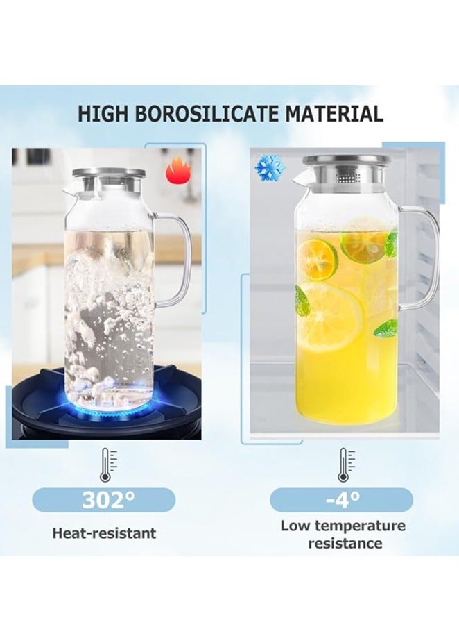 2pcs Glass Pitcher Glass Bottles Tea Pot Glass Kettle with Lid 1.8L Glass Jar with Scale and Handle for Fridge Water Bottle for Hot/Cold Wate Milk Juice Drinks - Image 5