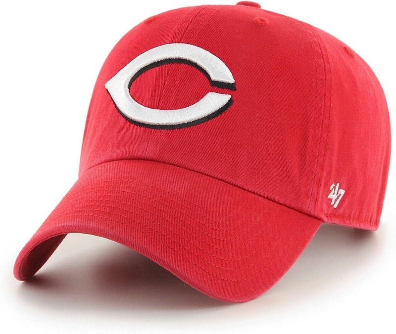 47 Brand MLB Team Color Home Primary Logo Clean Up Adjustable Baseball Cap Hat, Adult One Size Fits All - Cincinnati Reds Red - Image 1