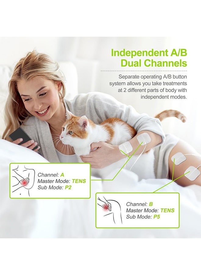 هاهاهاي جهاز تحفيز العضلات TENS و EMS المطور - جهاز علاج طبيعي منزلي بالنبضات الكهربائية قابل للشحن - مدلك الكتروني بـ 12 أوضاع و36 مستوى شدة لتخفيف آلام الظهر والرقبة واستشفاء العضلات قناة مزدوجة (يشمل 12 وسادة كهربائية) - Image 5