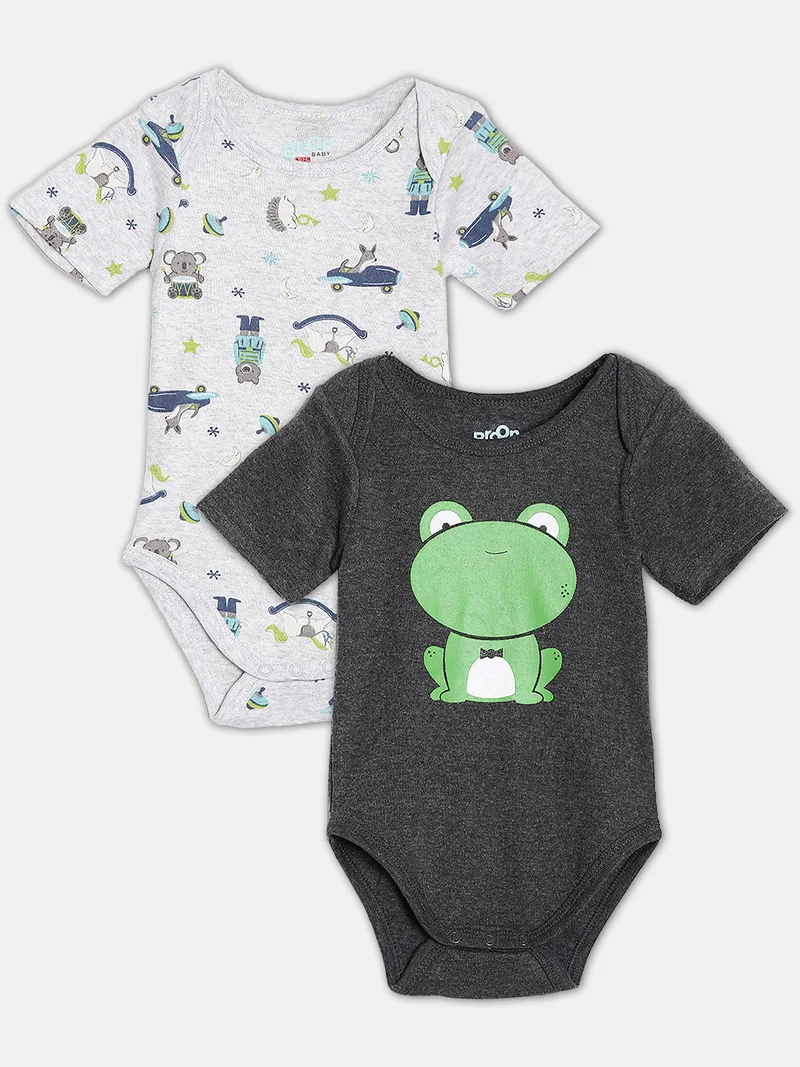 Broon Broon Infant Boys Black and Grey Printed Organic Cotton Bodysuit Pack of 2