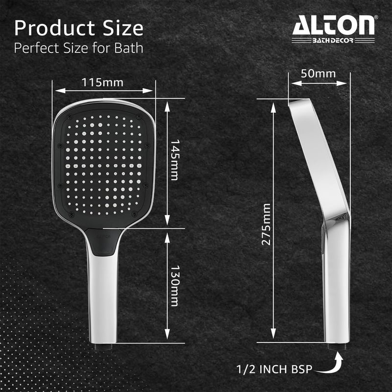ALTON SHR22405 ABS3Function 5INCH Hand Shower With SS304 Grade 15 Mtr Flexible Hose Wall Hook Silver - Image 2