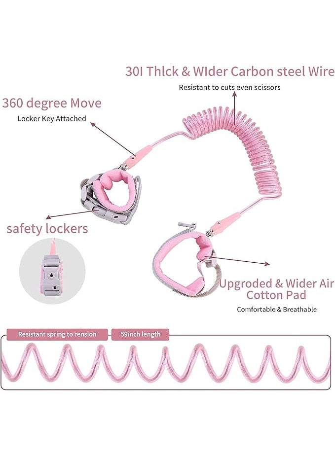 1.5m Toddler Leash, Kid Leash Anti Lost Wrist Link with Key Lock, Upgraded Baby Leash with Safety Wristband Rope for Babies Toddlers Child Kids (Pink) - Image 5