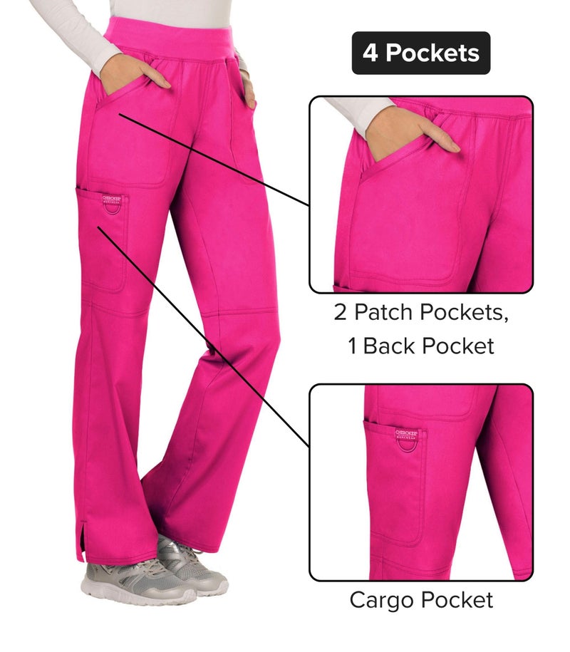 Cherokee Women Scrub Pant with Straight Leg Pull-on Pant Medical Bottom with 4 Pocket & 2-Way Stretch Fabric - WW110, M, Electric Pink - Image 4
