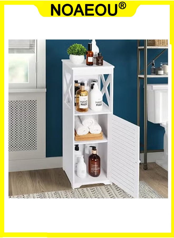 NOAEOU Waterproof Bathroom Cabinets,White Bathroom Storage Shelf Organizer Cupboard with Daily use Layer and 1 Cupboard Door  - Image 1