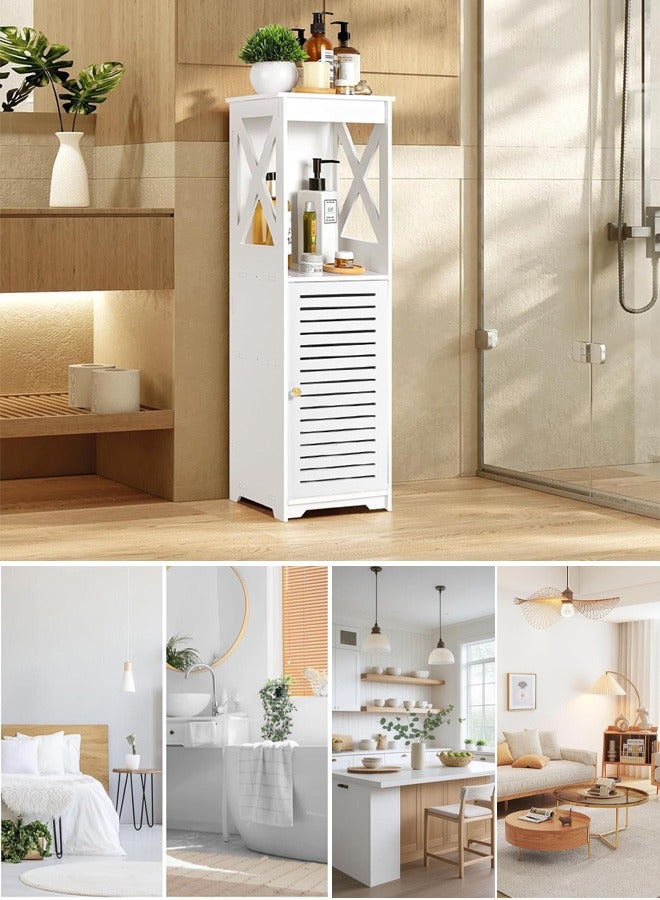 NOAEOU Waterproof Bathroom Cabinets,White Bathroom Storage Shelf Organizer Cupboard with Daily use Layer and 1 Cupboard Door - Image 1