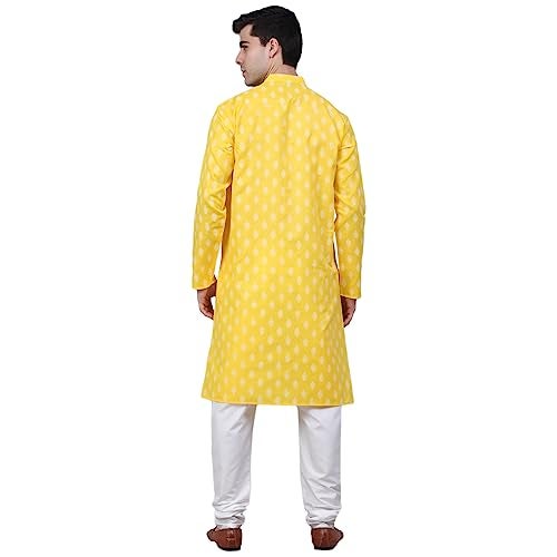 Jompers Men's Cotton Floral Printed Kurta Pyjama Set (Lemon, Large) - Image 2