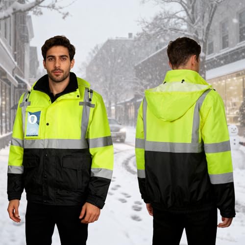 LIZMOF Hi Vis Jackets for Men, Safety Jackets for Men and Women with Pockets, Reflective Construction Work Coat, High Visibility Rain Gear, Waterproof, Yellow, XL - Image 2