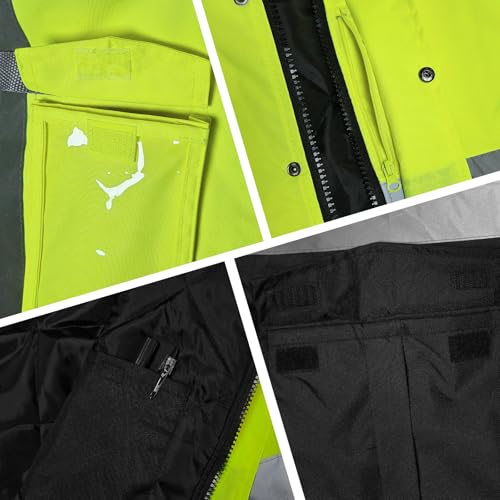 LIZMOF Hi Vis Jackets for Men, Safety Jackets for Men and Women with Pockets, Reflective Construction Work Coat, High Visibility Rain Gear, Waterproof, Yellow, XL - Image 5