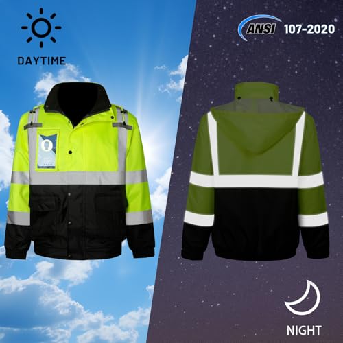 LIZMOF Hi Vis Jackets for Men, Safety Jackets for Men and Women with Pockets, Reflective Construction Work Coat, High Visibility Rain Gear, Waterproof, Yellow, XL - Image 3