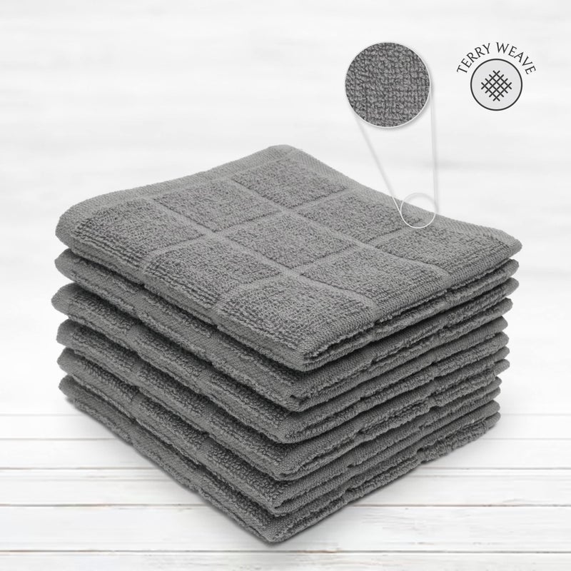 Mellow Buff 100% Cotton Terry Dish Cloth & Dish Towel, 6 Pack, Super Soft and Absorbent Kitchen Towels, Perfect for Kitchen Cleaning and Dish Washing (Grey 6 Pack) - Image 3