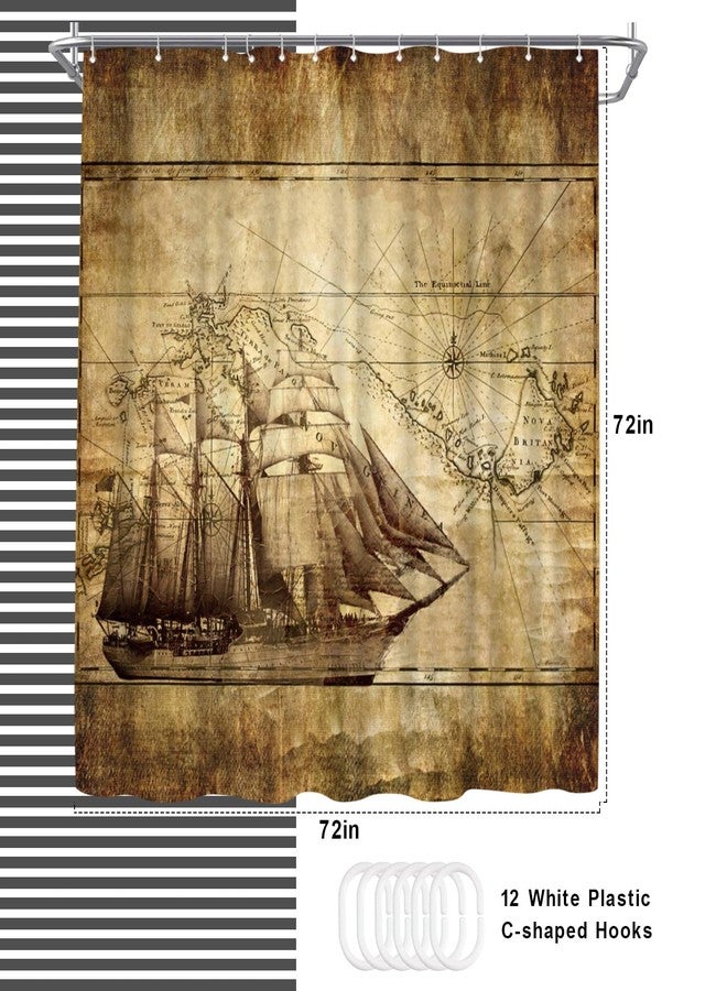 WELMECO Nautical Shower Curtain Ocean Theme Shower Curtain Men Bathroom Decor Polyester Fabric, 72x72inch - Image 4