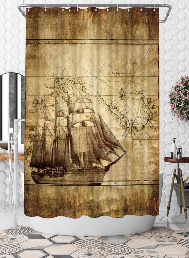WELMECO Nautical Shower Curtain Ocean Theme Shower Curtain Men Bathroom Decor Polyester Fabric, 72x72inch - Image 1