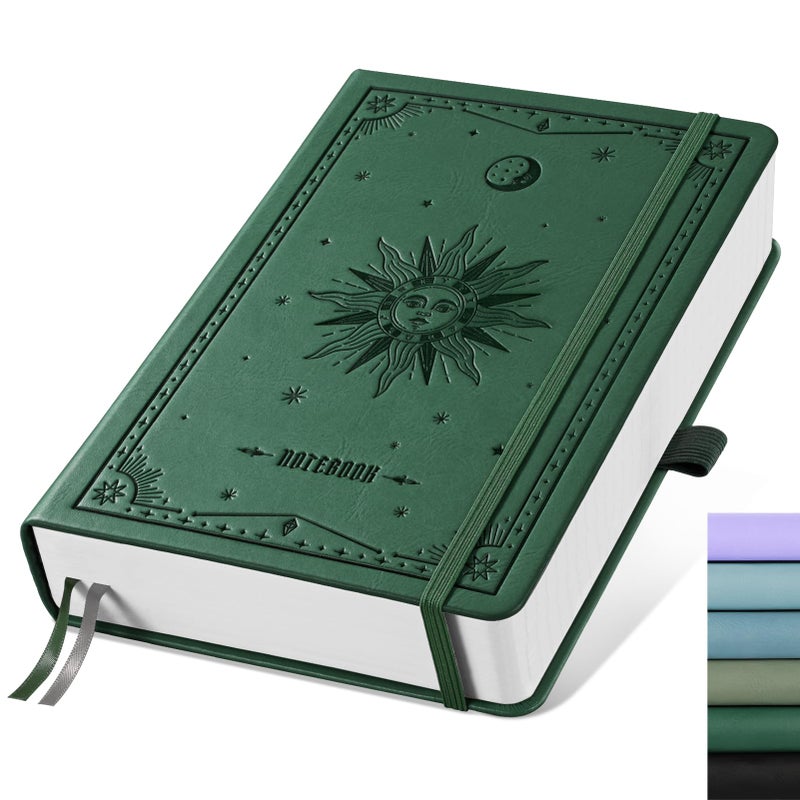 Emshoi Lined Journal Notebook  320 Numbered Pages  A5 College Ruled Notebook  With 100 Gsm Thick Paper  Hardcover Leather  Contents  Stickers  Inner Pocket  Pen Holder  5.75 X 8.38-Dark Green - Image 1