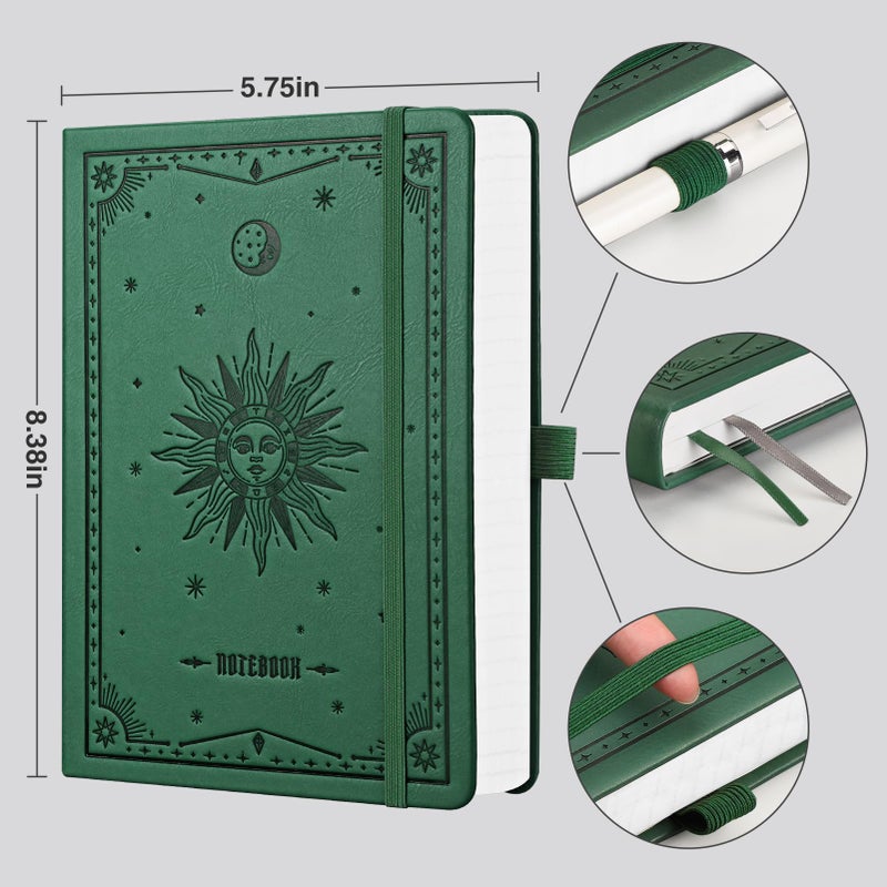 Emshoi Lined Journal Notebook  320 Numbered Pages  A5 College Ruled Notebook  With 100 Gsm Thick Paper  Hardcover Leather  Contents  Stickers  Inner Pocket  Pen Holder  5.75 X 8.38-Dark Green - Image 2