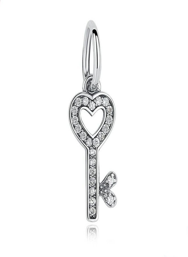 ABAOLA Sparkling Key Dangle Charm 925 Sterling Silver Heart Beads for Bracelets