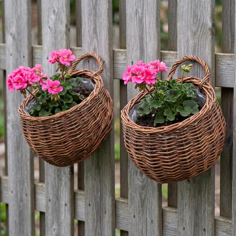 PRETYZOOM 2Pcs Small Woven Rattan Flower Baskets Wall Mounted Decorative Hanging Planters for Home Wedding Garden Indoor Outdoor Wall Decor - Image 5