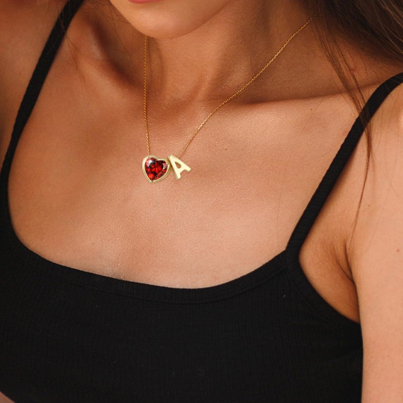 Esrial Heart Birthstone Initial Necklace for Women Girls,14K Gold Plated Heart Letter A-Z Necklace Dainty Birthday Trendy Jewelry Gifts for Women Girls Daughter(January,Initial A) - Image 2