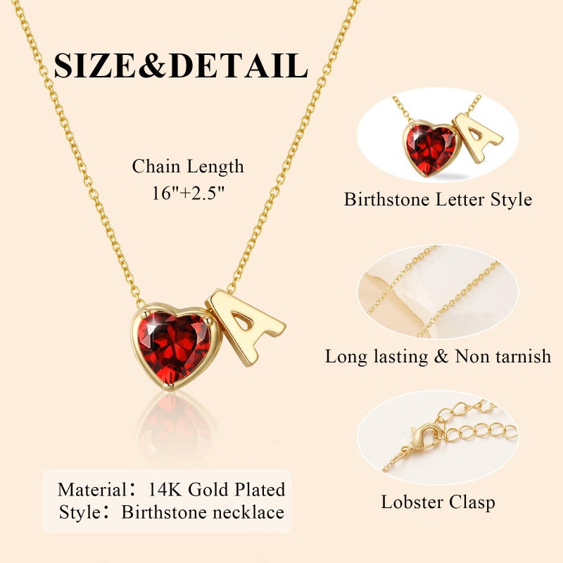Esrial Heart Birthstone Initial Necklace for Women Girls,14K Gold Plated Heart Letter A-Z Necklace Dainty Birthday Trendy Jewelry Gifts for Women Girls Daughter(January,Initial A) - Image 5