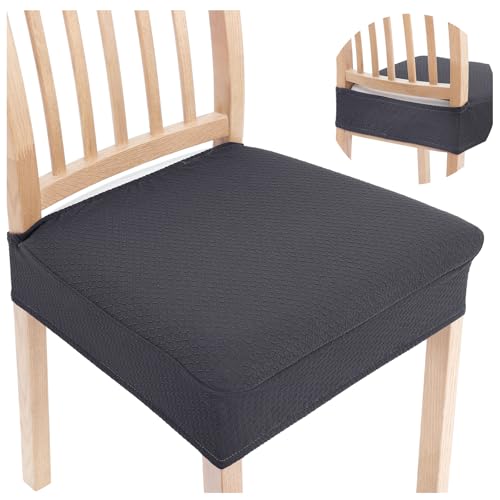 Smiry Stretch Jacquard Seat Covers for Dining Room Chairs Set of 4, Removable Washable Chair Seat Protector Slipcovers, No Rear Covers, Dark Grey - Image 1