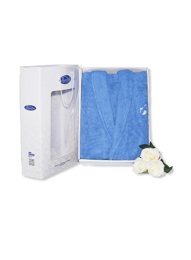 بانوتيكس روب حمام من القطن الناعم مزود بجيب وحزام خصرمميز بتصميم انيق لون سماوي مقاس 4XL سريع الامتصاص - Image 3