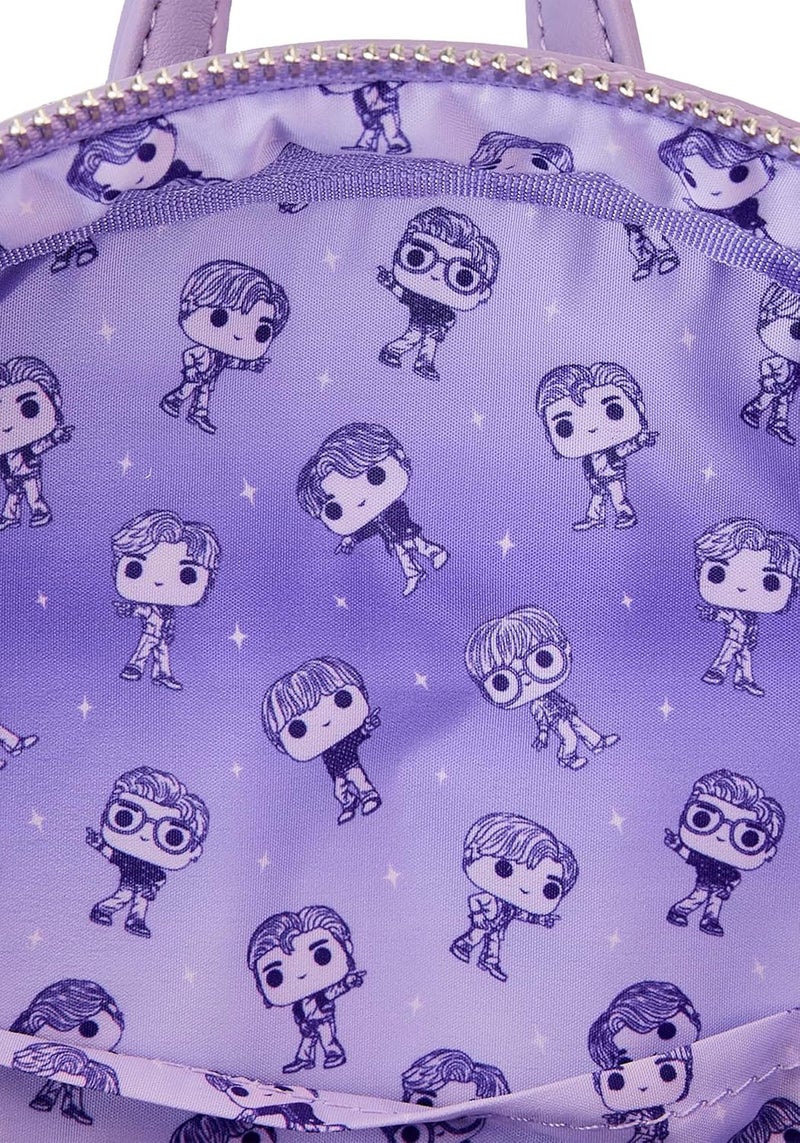 Loungefly حقيبة ظهر ميني لوانجفلاي بشعار بي تي إس باللون الأرجواني المتلألئ - Image 5