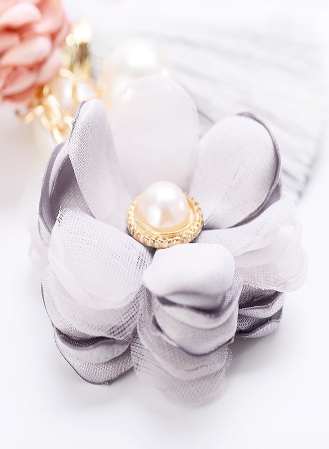 Excefore Flower Keychain for Women Rhinestone Tassel Leaf Key Ring Women Wallet Bag Pendant Charms Car Keys Handbag Purse Pendant Rhinestone Charm Key Ring Bulk lovely Decoration Kawaii Lanyard (Flower)  - Image 3