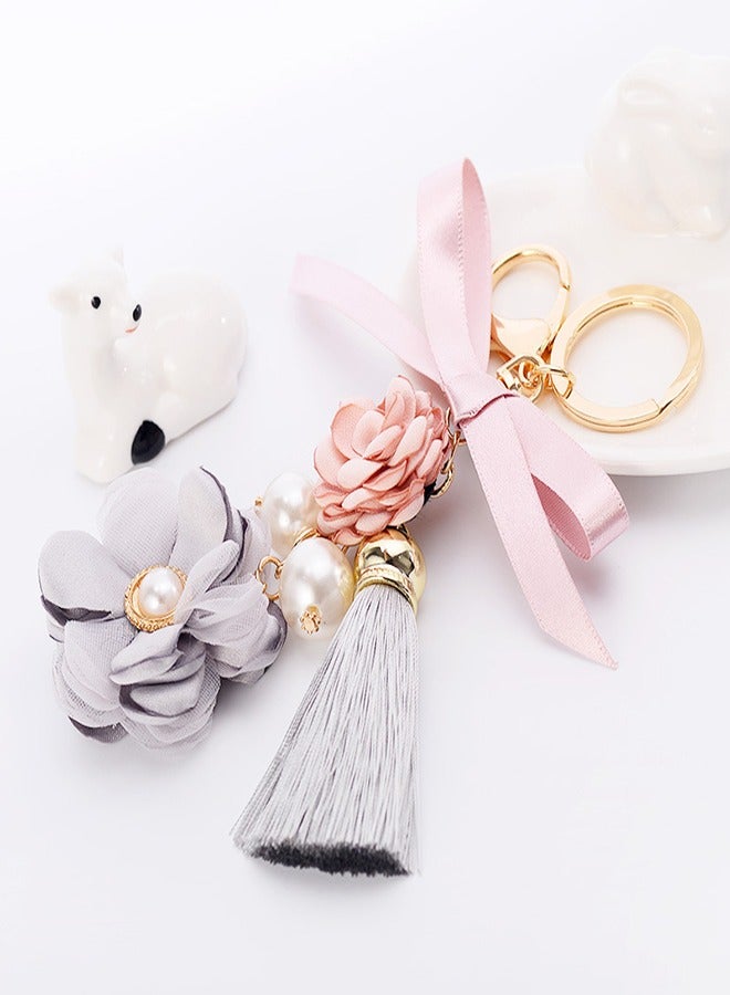 Excefore Flower Keychain for Women Rhinestone Tassel Leaf Key Ring Women Wallet Bag Pendant Charms Car Keys Handbag Purse Pendant Rhinestone Charm Key Ring Bulk lovely Decoration Kawaii Lanyard (Flower)  - Image 4